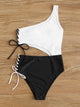 Two Tone Lace-up Side One Piece Swimwear