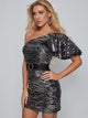 One Shoulder Belted Sequin Bodycon Dress