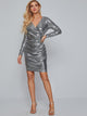 Surplice Front Sequin Bodycon Dress