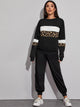 Contrast Panel Leopard Print Sweatshirt & Sweatpants