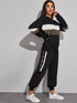 Contrast Panel Leopard Print Sweatshirt & Sweatpants