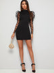 Polka Dot Contrast Mesh Sleeve Backless Dress