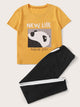 Cartoon & Letter Graphic Tee & Sweatpants