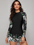 3pcs Floral Print Long Sleeve Co-ord Tankini