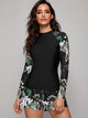 3pcs Floral Print Long Sleeve Co-ord Tankini