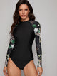 3pcs Floral Print Long Sleeve Co-ord Tankini