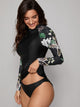 3pcs Floral Print Long Sleeve Co-ord Tankini