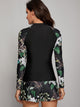 3pcs Floral Print Long Sleeve Co-ord Tankini