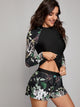 3pcs Floral Print Long Sleeve Co-ord Tankini