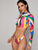 Geo Zipper Front Long Sleeve Top With High Cut Bikini
