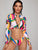 Geo Zipper Front Long Sleeve Top With High Cut Bikini