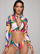 Geo Zipper Front Long Sleeve Top With High Cut Bikini