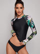 Tropical Long Sleeve Top With High Cut Tankini