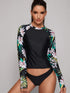 Tropical Long Sleeve Top With High Cut Tankini