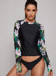Tropical Long Sleeve Top With High Cut Tankini