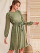 Chiffon All Over Print Ruffle Trim Belted Dress