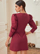 Puff Sleeve Tie Wrap Dress