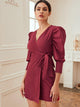 Puff Sleeve Tie Wrap Dress