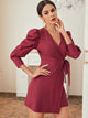Puff Sleeve Tie Wrap Dress