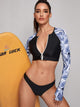 Palm Print Long Sleeve Top With High Cut Bikini