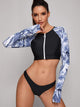 Palm Print Long Sleeve Top With High Cut Bikini
