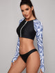 Palm Print Long Sleeve Top With High Cut Bikini