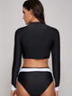 Long Sleeve Top With Knot Front High Waist Bikini