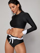 Long Sleeve Top With Knot Front High Waist Bikini
