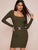 Square Neck Rib-knit Bodycon Dress Without Belt