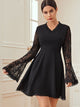 Contrast Lace Flounce Sleeve Dress