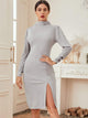 Stand Collar Slit Hem Bodycon Dress