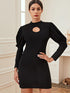 Leg-of-mutton Sleeve Keyhole Bodycon Dress