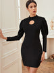 Leg-of-mutton Sleeve Keyhole Bodycon Dress