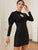 Leg-of-mutton Sleeve Keyhole Bodycon Dress