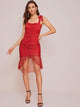 Mesh Panel Ruched Tie Straps Bodycon Dress