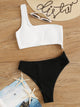 Rib Two Tone One Shoulder One Piece Swimwear