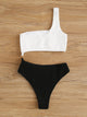 Rib Two Tone One Shoulder One Piece Swimwear