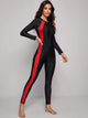 Contrast Side Zipper Front Long Sleeve One Piece Swimwear