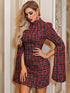 Glamaker Plaid Backless Split Sleeve Tweed Bodycon Dress