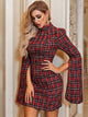 Glamaker Plaid Backless Split Sleeve Tweed Bodycon Dress