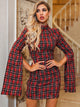 Glamaker Plaid Backless Split Sleeve Tweed Bodycon Dress