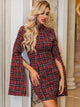 Glamaker Plaid Backless Split Sleeve Tweed Bodycon Dress