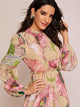 Bishop Sleeve Button Front Floral Print Ruffle Hem Dress