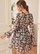 V-neck Floral Print Tiered Layer Dress