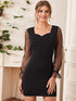 Sweetheart Neck Contrast Mesh Polka Dot Sleeve Dress