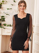 Sweetheart Neck Contrast Mesh Polka Dot Sleeve Dress