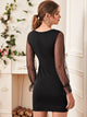 Sweetheart Neck Contrast Mesh Polka Dot Sleeve Dress