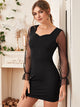 Sweetheart Neck Contrast Mesh Polka Dot Sleeve Dress