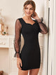 Sweetheart Neck Contrast Mesh Polka Dot Sleeve Dress