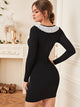 Contrast Panel Eyelet Embroidery Bodycon Dress